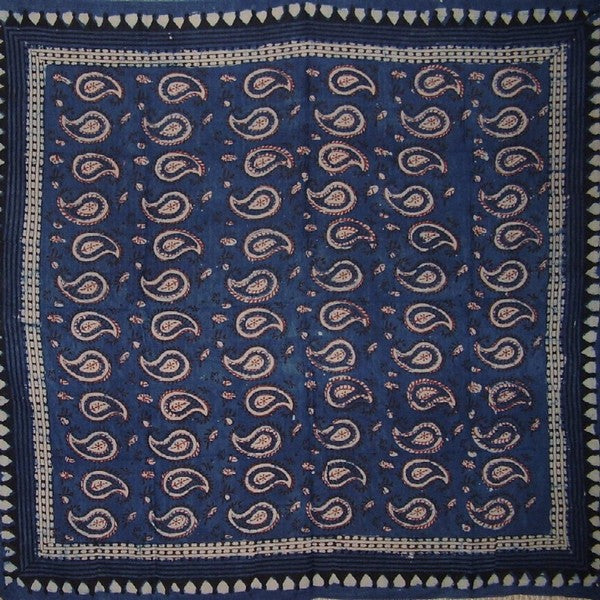 Paisley-Schal mit Veggie-Dye-Blockdruck, leichte Baumwolle, 42 x 42 Indigo