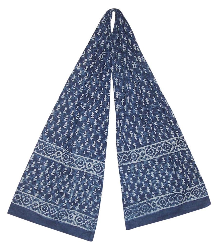 Sciarpa Batik in cera Dabu blu indaco in cotone leggero 72 x 15