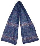Floral Block Print Neck Scarf Light Cotton 72 x 15 Blue