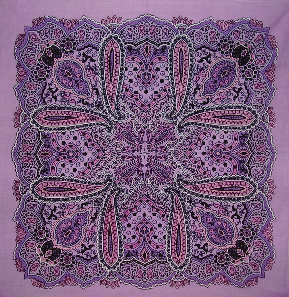 Cotton Paisley Head Scarf Bandana 22" x 22" Lilac