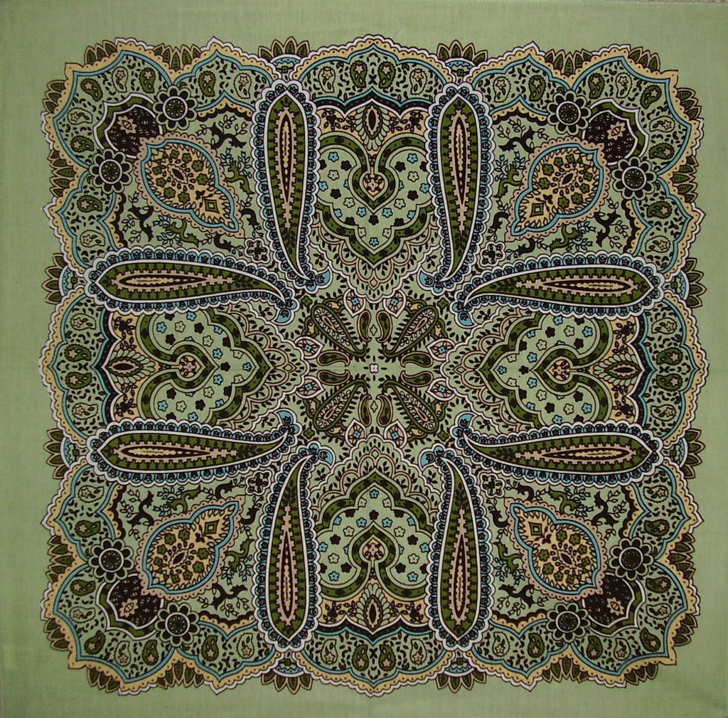 Cotton Paisley Head Scarf Bandana 22" x 22" Sage