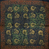 Floral Block Print Scarf Soft Light Cotton 20 x 20 Dark Green
