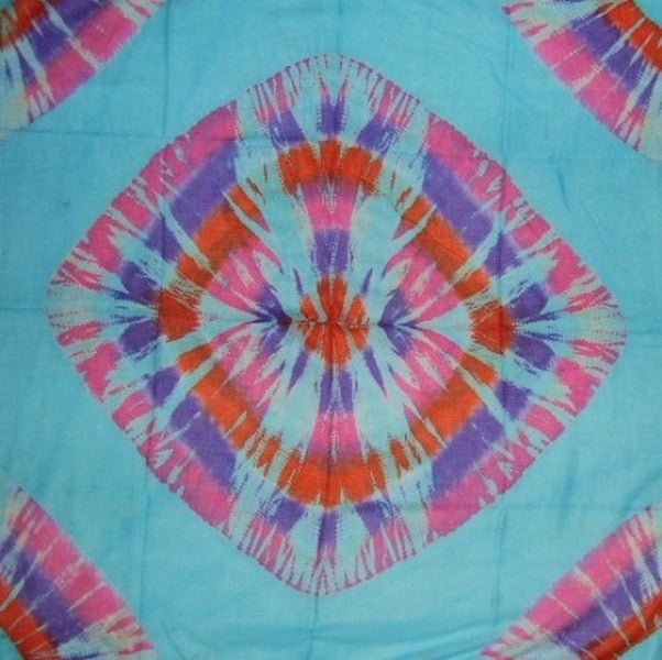 Handcrafted Cotton Tie Dye Scarf 42 x 42 Turquoise