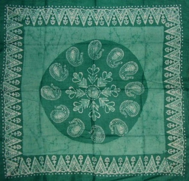 Cotton Batik Scarf Hanky Head Band 42 x 42 Green