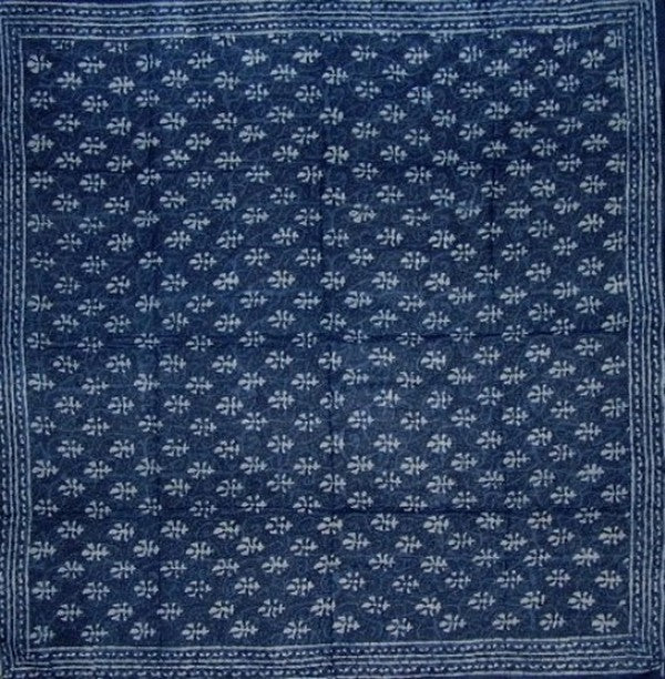 Indigově modrý šátek Dabu Wax Batik Light Cotton 42 x 42