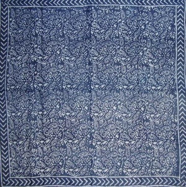 Echarpe Batik Wax Dabu Bleu Indigo Coton Léger 42 x 42