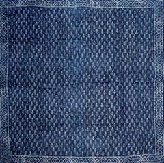 Indigo Blue Dabu Wax Batik Scarf Light Cotton 42 x 42