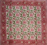 Schal mit floralem Blockdruck, weiche, leichte Baumwolle, 42 x 42, Rot und Rosa