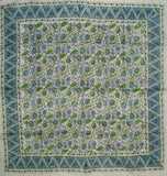 Bufanda con estampado de bloques florales Algodón suave y ligero 42 x 42 Azul y verde