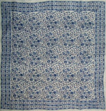 Floral Block Print Scarf Soft Light Cotton 42 x 42 Blue