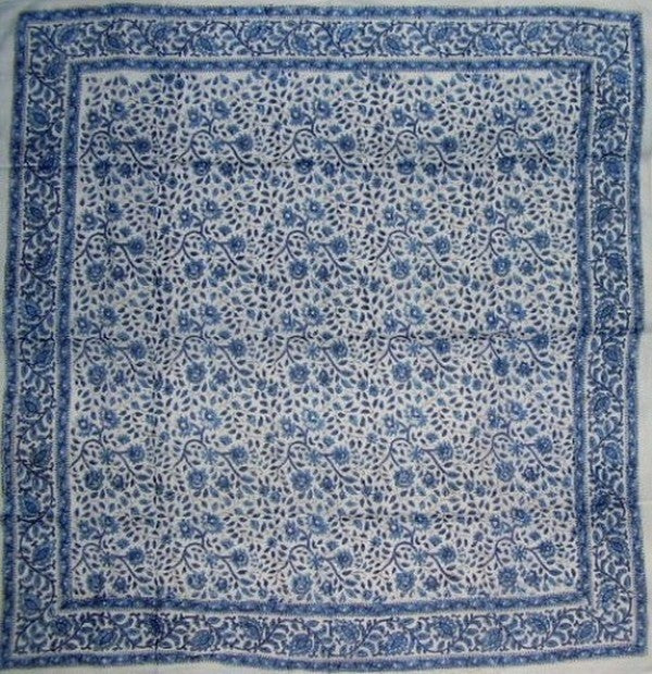 Schal mit Blumen-Blockdruck, weiche, leichte Baumwolle, 42 x 42, Blau