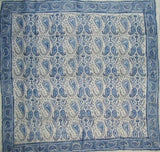 Paisley Block Print Scarf Soft Light Cotton 42 x 42 Blue