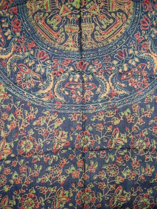 Block Printed Shawl Mandala 24 x 66 Dark Sherpa Blue
