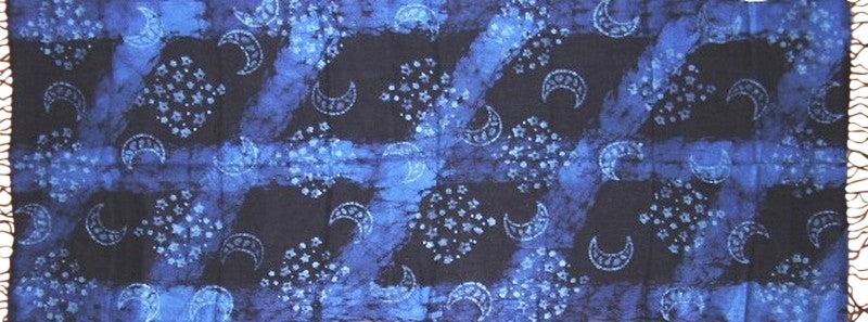 Cosmic Celestial Batik Shawl Wrap Scarf 24 x 66 Blue