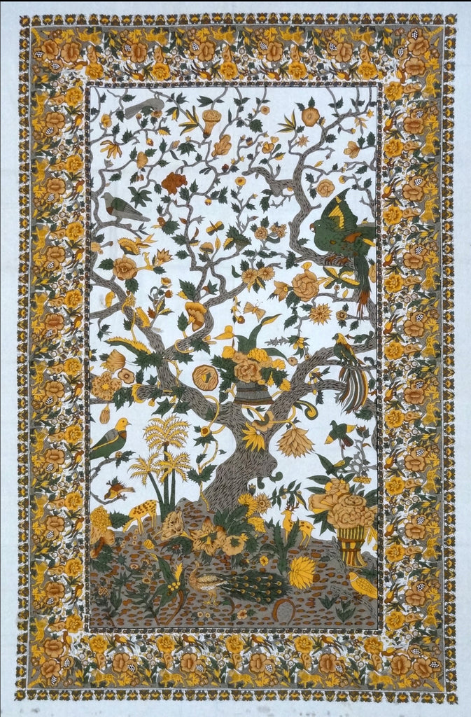 Tree of Life Tapestry Cotton Bedspread 106" x 88" Full-Queen Brown/Grey