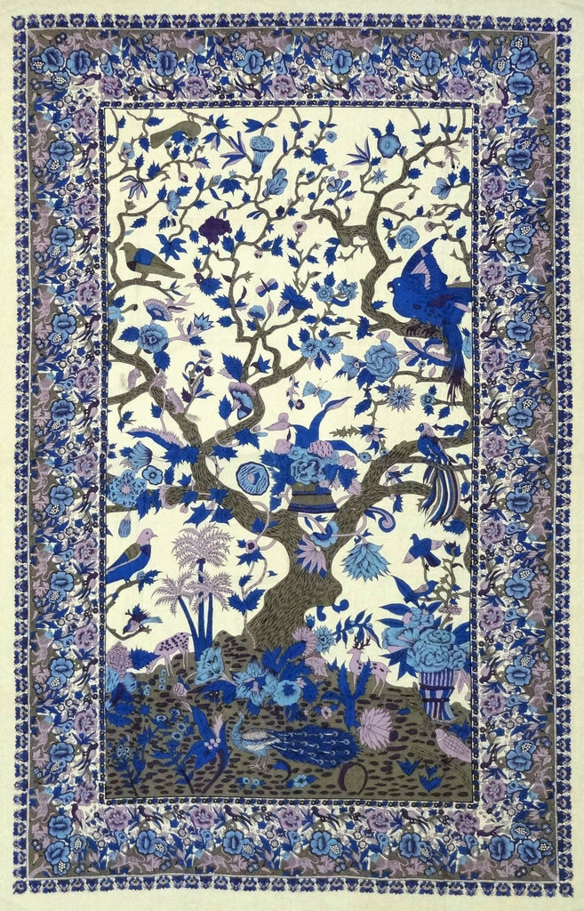 Tree of Life Tapestry Cotton Bedspread 106" x 88" Full-Queen Blue/Purple