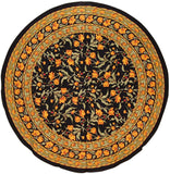 French Floral Round Cotton Tablecloth 70" Amber on Black