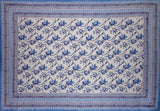 Ajit Flowers  Block Print Cotton Tablecloth 90" x 60" Blue