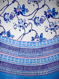 Ajit Flowers  Block Print Round Cotton Tablecloth 70" Blue