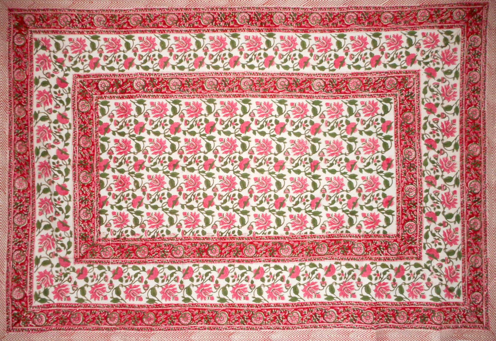 Pretty in Pink Block Print Cotton Tablecloth 90" x 60" Pink