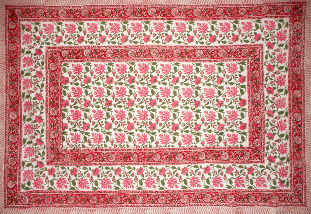 Красива в розово памучна покривка с щампа на блокове 90" x 60" розово