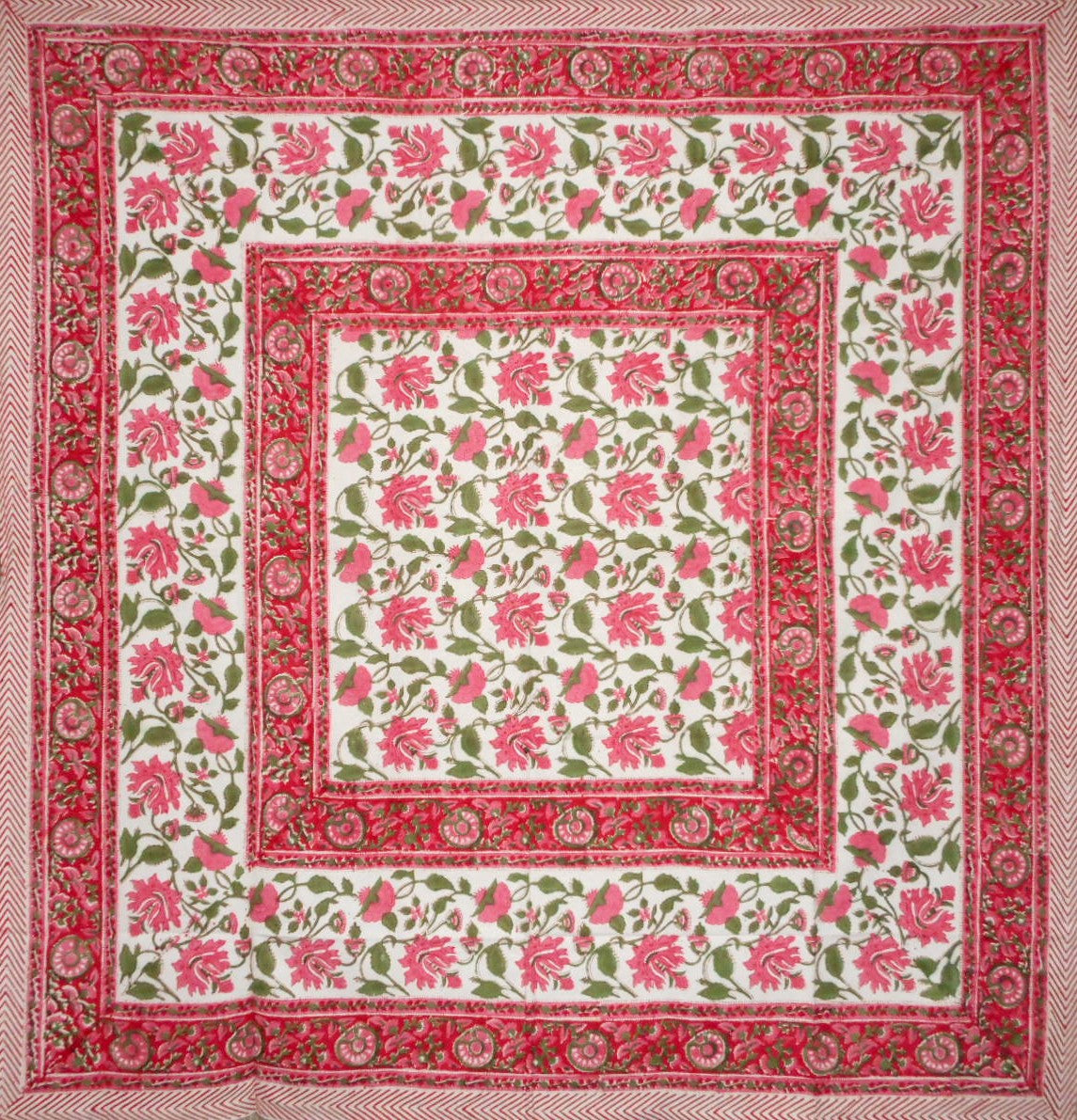 Pretty in Pink Block Print Square Cotton Tablecloth 60" x 60" Pink