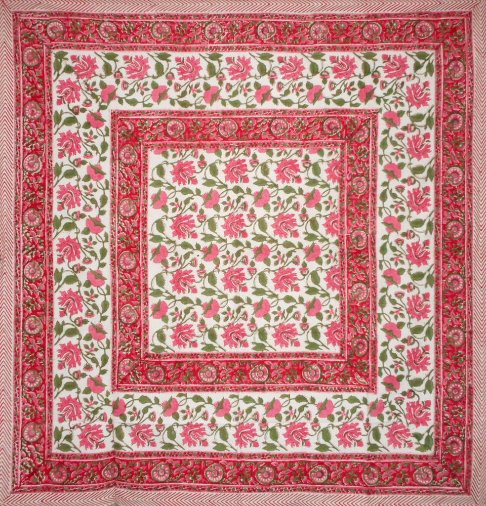 Toalha de mesa quadrada de algodão com estampa de bloco bonito em rosa 60" x 60" rosa