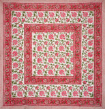Pretty in Pink, quadratische Baumwolltischdecke mit Blockdruck, 152,4 x 152,4 cm, Rosa
