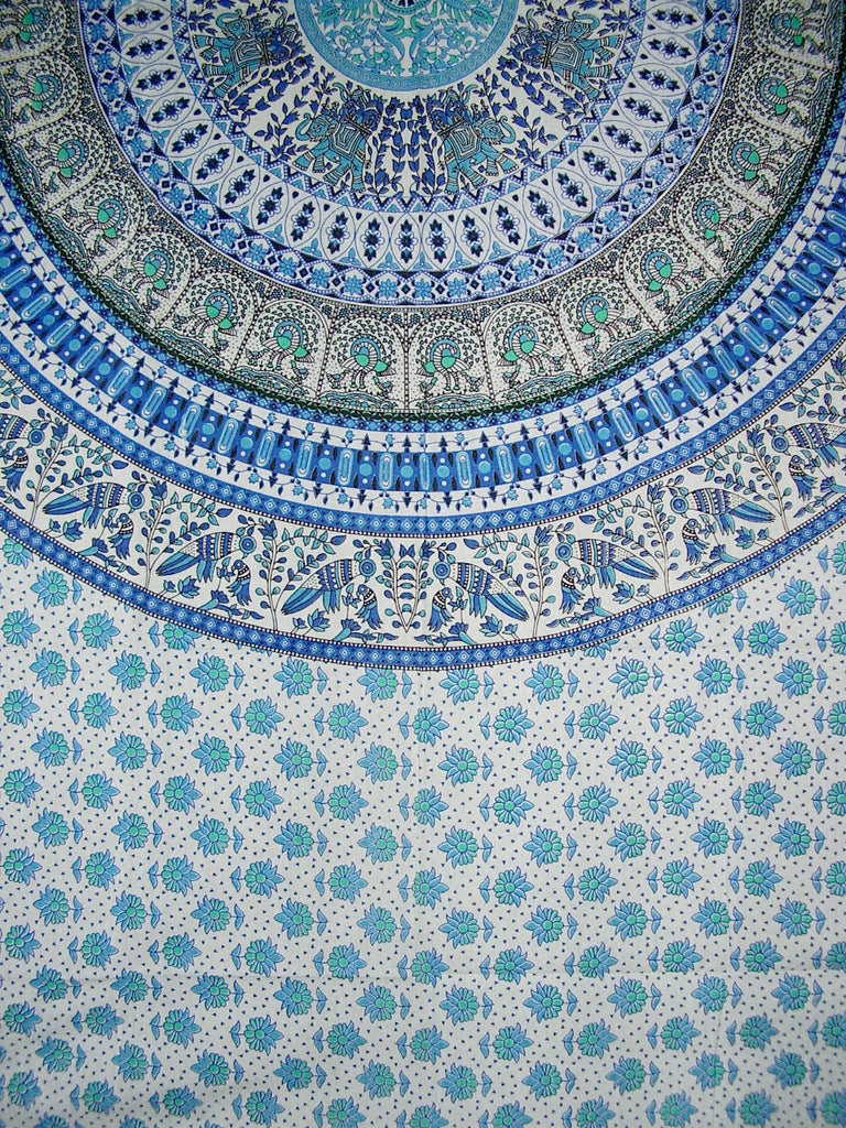 Indian Print Mandala Rectangle Cotton tablecloth 96" x 64" Blue