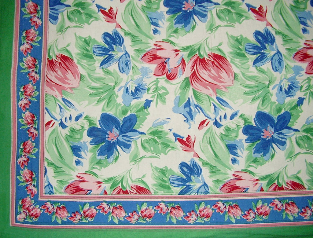 Floral Brush Square Cotton Tablecloth 60" x 60" Multi Color