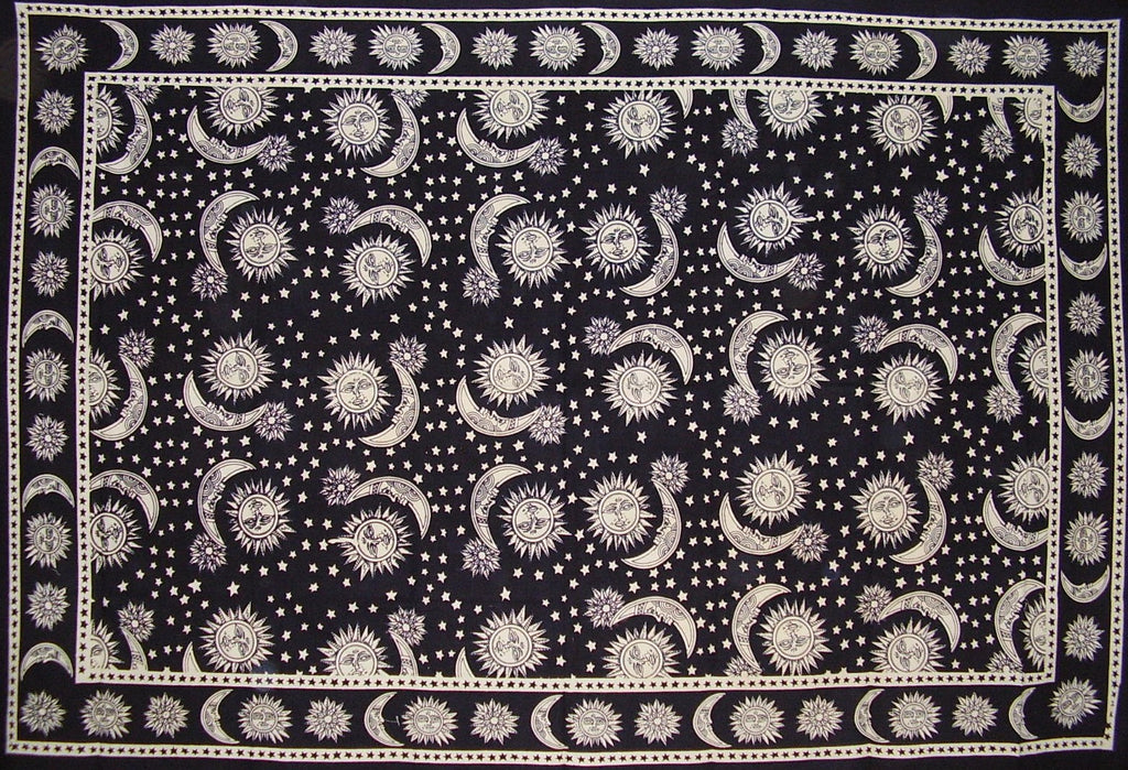 Nappe ou nappe en coton céleste 90" x 60" noir et blanc