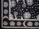 Celestial Block Print Tapestry Cotton Twin Bedspread or Tablecloth 106" x 70" Black & White