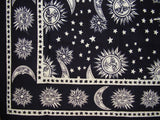 Colcha dupla de algodão com estampa de bloco celestial ou toalha de mesa 106" x 70" preta e branca