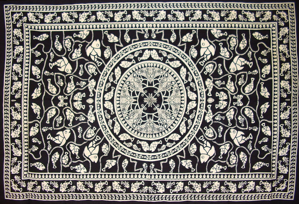 Cotton Marine Spread or Tablecloth 90" x 60" Black & White