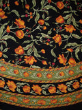 Френска флорална кръгла памучна покривка 88" кехлибарено върху черно