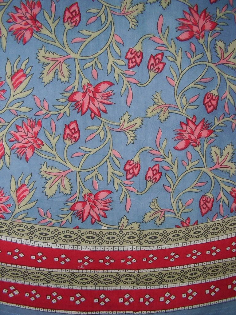 Vintage Appeal Round Cotton Tablecloth 88" Blue and Red