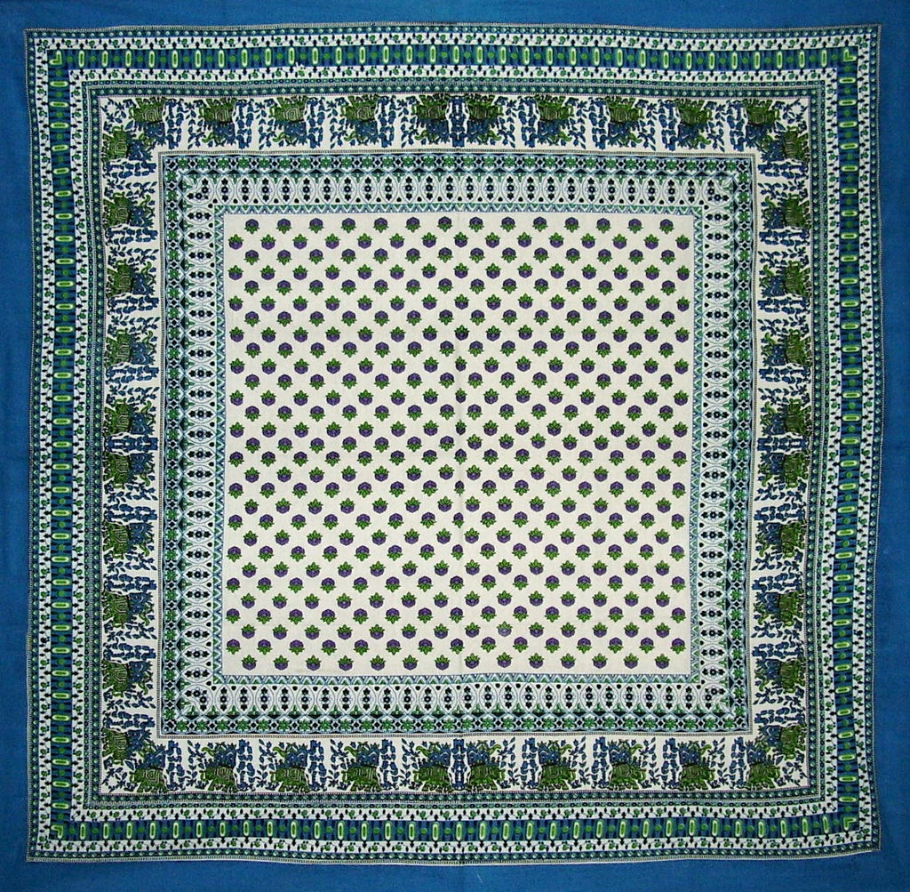 Indian Print Square Cotton tablecloth 60" x 60" Cerulean Blue