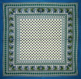 Indian Print Square Cotton tablecloth 60" x 60" Cerulean Blue