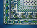 Indian Print Square Cotton tablecloth 60" x 60" Cerulean Blue