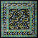 French Floral Square Cotton Tablecloth 60" x 60" Blue on Black
