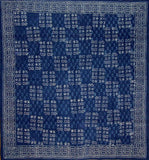 Hand Block Printed Square Dabu Cotton Tablecloth 70" x 70" Indigo Blue