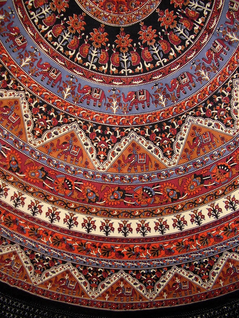 Indian Mandala Print Round Cotton Tablecloth 88" Brown