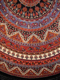 Indian Mandala Print Round Cotton Tablecloth 88" Brown