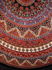 Indian Mandala Print Round Cotton Tablecloth 88" Brown