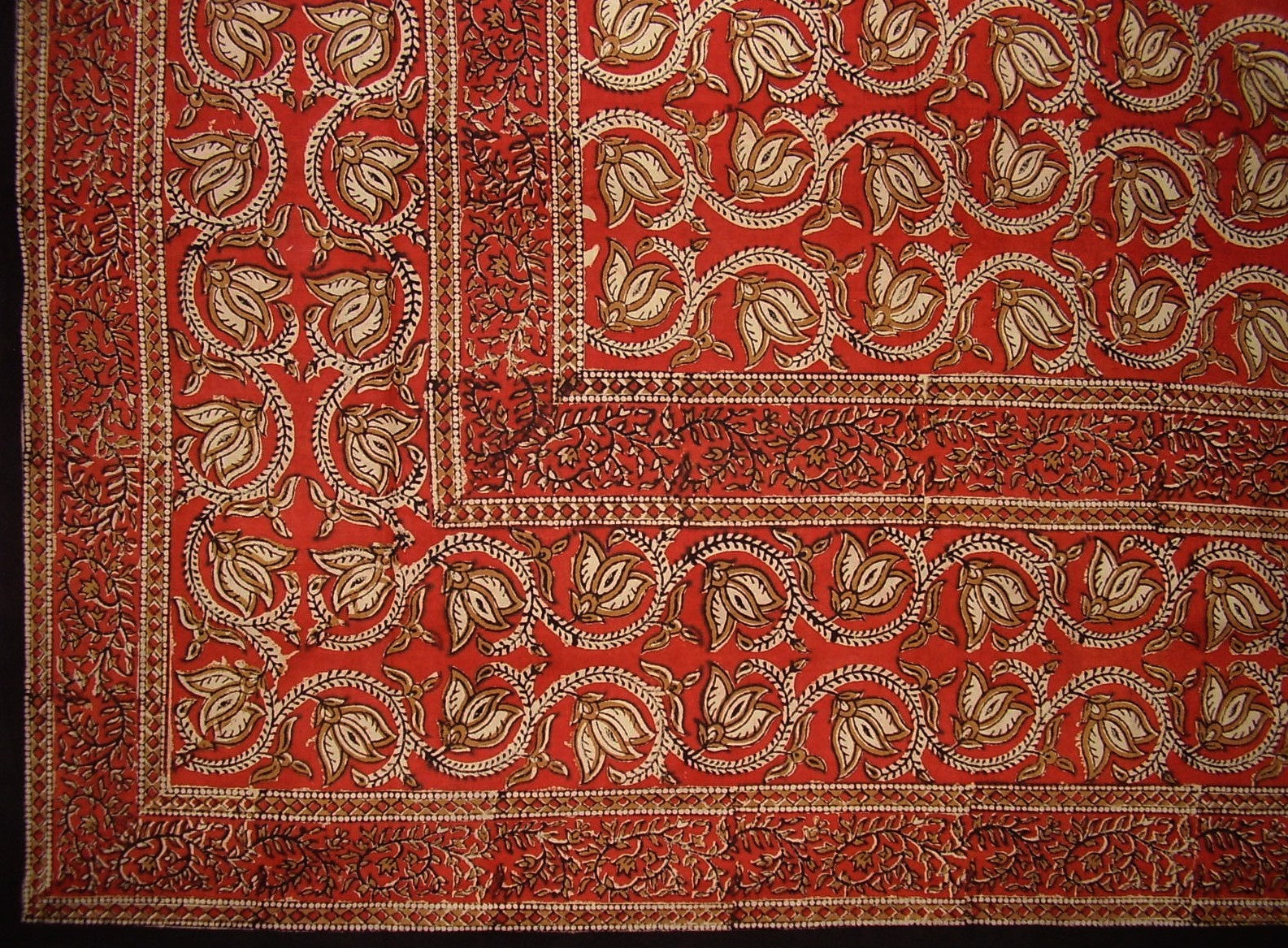 Dabu Hand Block Printed Floral Cotton Tablecloth 86" x 60" Red