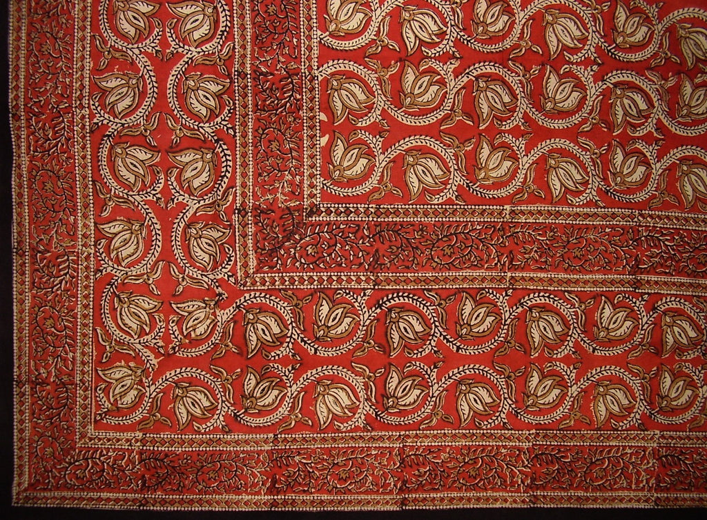 Dabu Mantel de algodón floral con estampado de bloques de mano, 86 x 60 pulgadas, color rojo