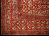 Dabu Mantel de algodón floral con estampado de bloques de mano, 86 x 60 pulgadas, color rojo