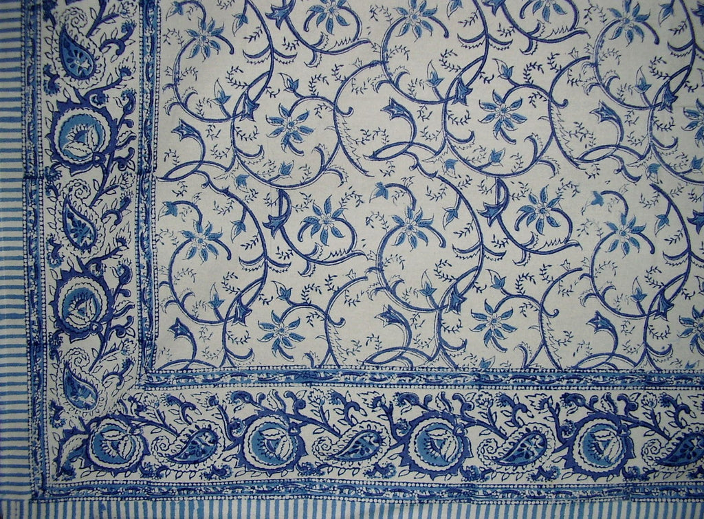 Față de masă din bumbac cu imprimeu bloc Rajasthan Vine 90" x 60" Albastru