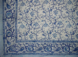 블록 프린트 라자스탄 바인 코튼 식탁보 90" x 60" 블루