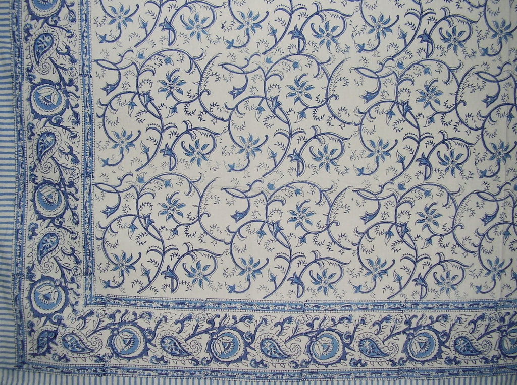 مفرش طاولة مربع من القطن بطبعة كرمة راجاستان مقاس 60 بوصة × 60 بوصة أزرق